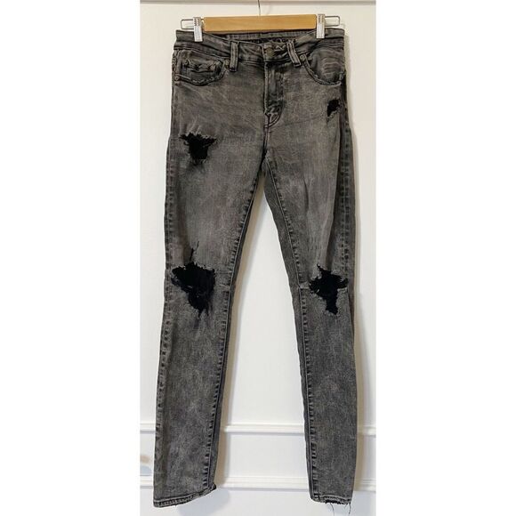 American Eagle Outfitters Men’s Black Destroyed Slim Jeans | Size 28x32 - Picture 3 of 7